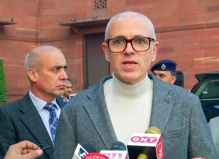 Omar Abdullah speaks to media over Parliament jostling issue