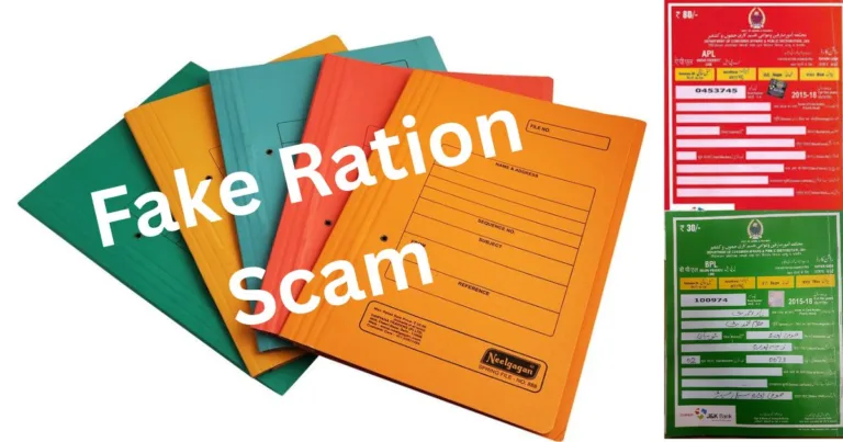 Colorful folders with scam warning text