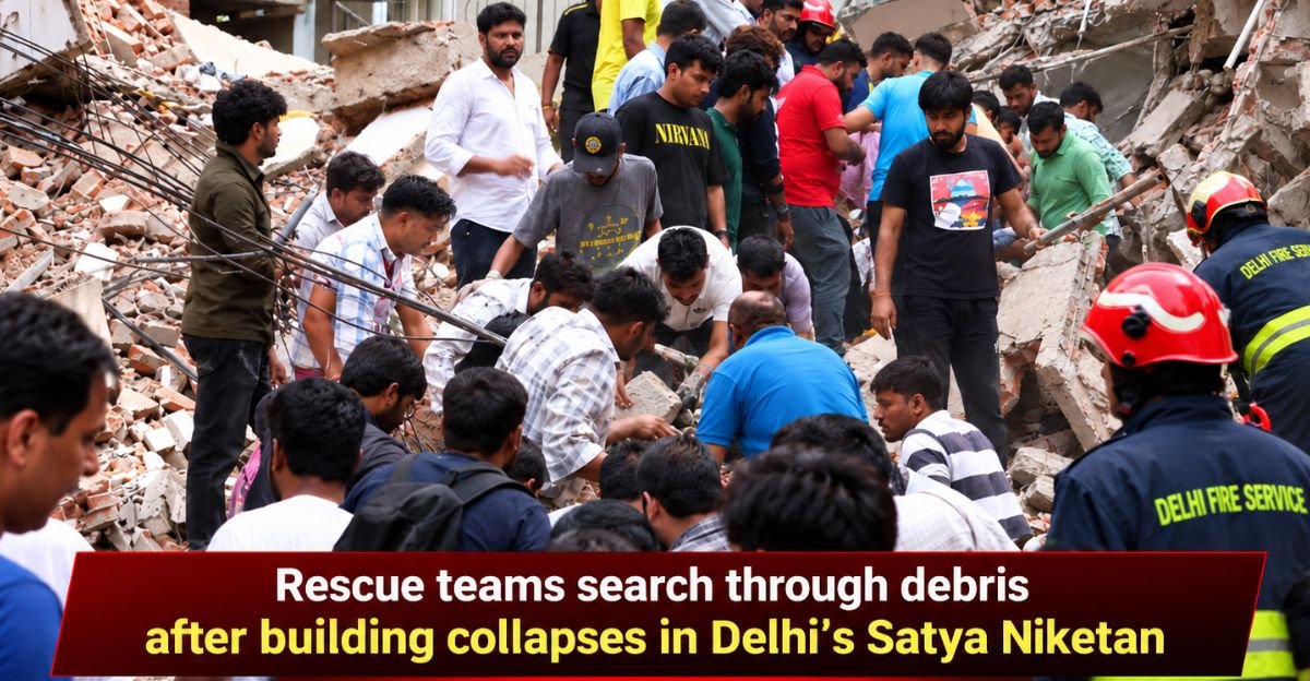 Breaking Delhi Building Collapse, Several Feared Trapped in Satya Niketan, Rescue Operation Underway